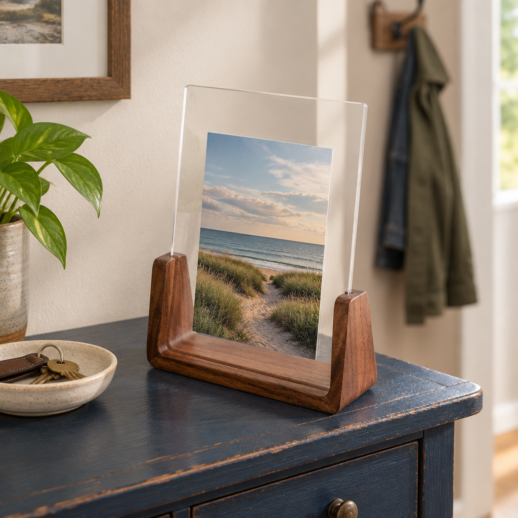 U-Shaped Acrylic & Wood Photo Frame, Vertical, style B