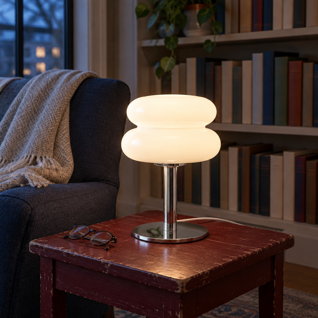 Retro Glass Table Lamp, White