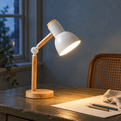 Nordic Wooden Adjustable Desk Lamp, White