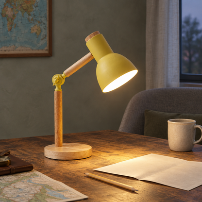 Nordic Wooden Adjustable Desk Lamp, Yellow